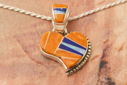 Calvin Begay Genuine Spiny Oyster Shell Sterling Silver Heart Pendant